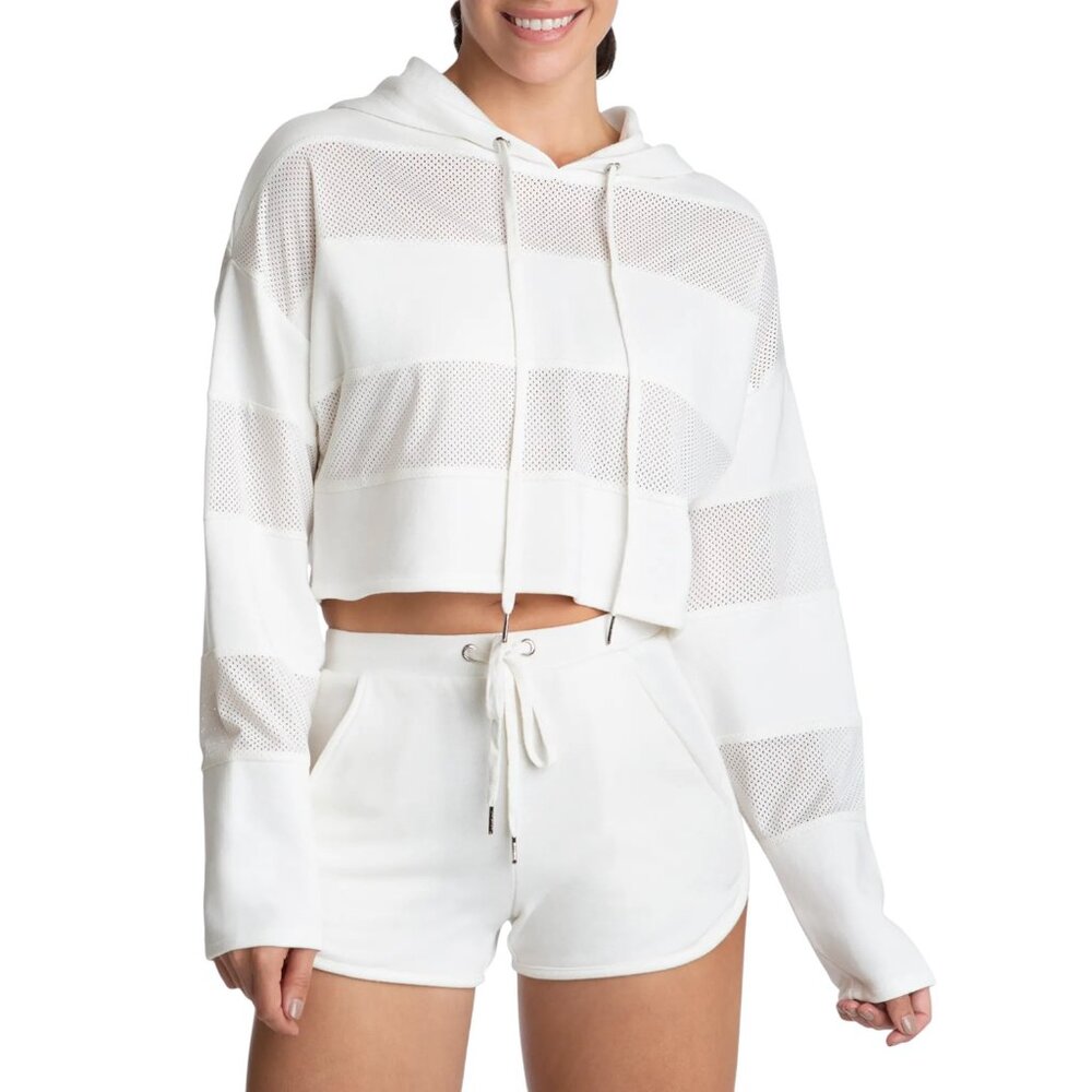 Juicy Couture Mesh Panel‎ Pullover Cropped Hoodie White Women's Size S
